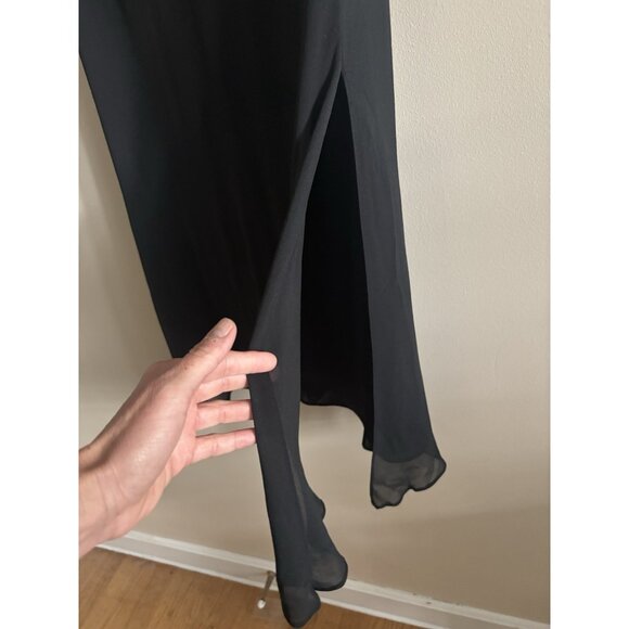 Y2k Express Black Chiffon Silk Full Skirt Lined Lettuce Hem Slit Medium - Picture 3 of 10